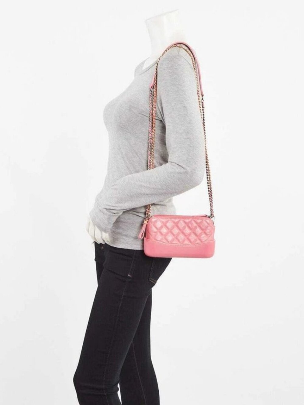 Chanel Pink Quilted Calfskin Leather Gabrielle Clutch with Chain Bag